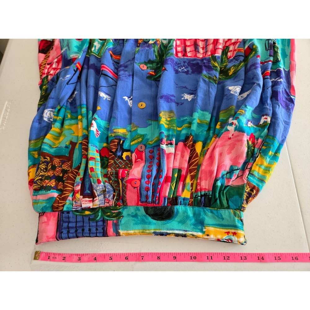Vintage Carole Little Womens 4 Midi Skirt Multicolor Tropical Village Rayon USA - Picture 9 of 11